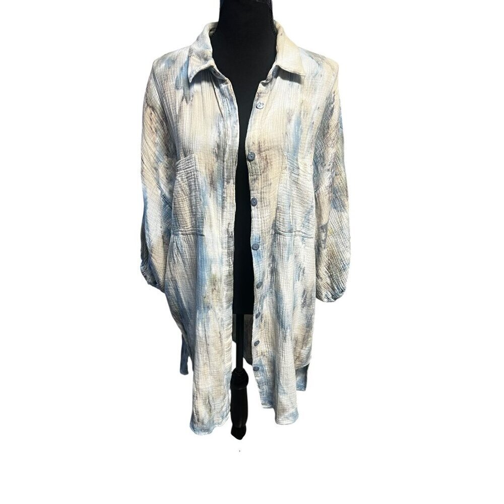 Light Blue Tie-Dye Button Down Shirt Jacket